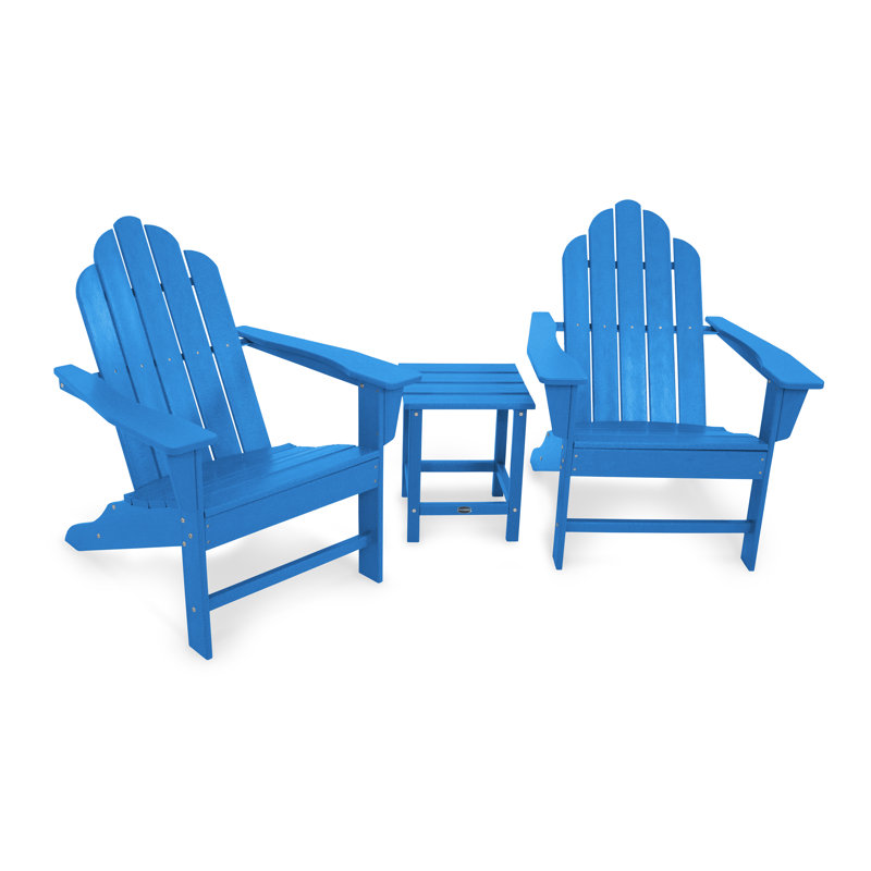 POLYWOOD Long Island Adirondack 3-Piece Set, Pacific Blue