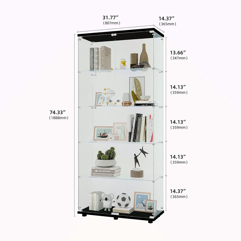 Vitrine à deux portes avec 5 tablettes, Noir