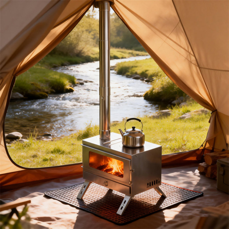 Réchaud de camping 2 en 1 en acier inoxydable avec four amovible pour la cuisson et le chauffage à l'extérieur