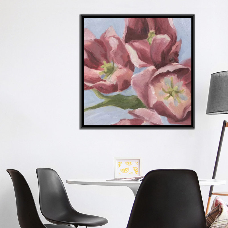 Mauve tulipes ii, impression sur toile, H 18 po x l 18 po x P 1,5 po, Toile encadrée noire, Pas de tapis