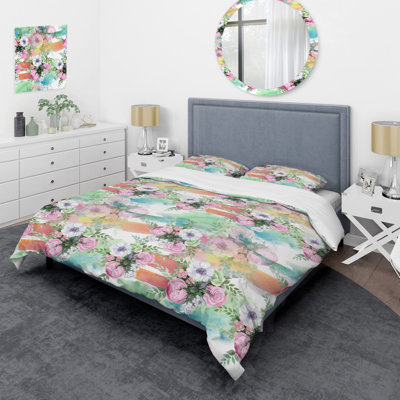 Multicolore bouquet de fleurs - ensemble de housse de couette floral - microfibre de polyester