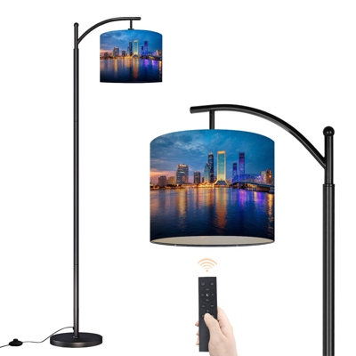 Arc Floor Lamp with Adjustable Lampshade Jacksonville Florida city skyline River building Standing Lamp 3 Color Temperatures Dimmable Tall Pole Lamp with Foot Switch for Bedroom
