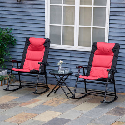 Ensemble de mobilier d'extérieur 3 pièces avec table basse en verre et 2 chaises berçantes pliantes rembourrées, style bistro pour porche, camping, balcon (chaise berçante)