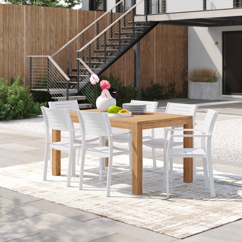 Anautica 6 - Person Teak Patio Dining Set with Rectangular Table