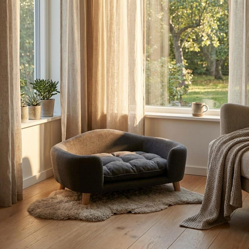 Canapé-lit moderne en tissu pour chien, Gris foncé