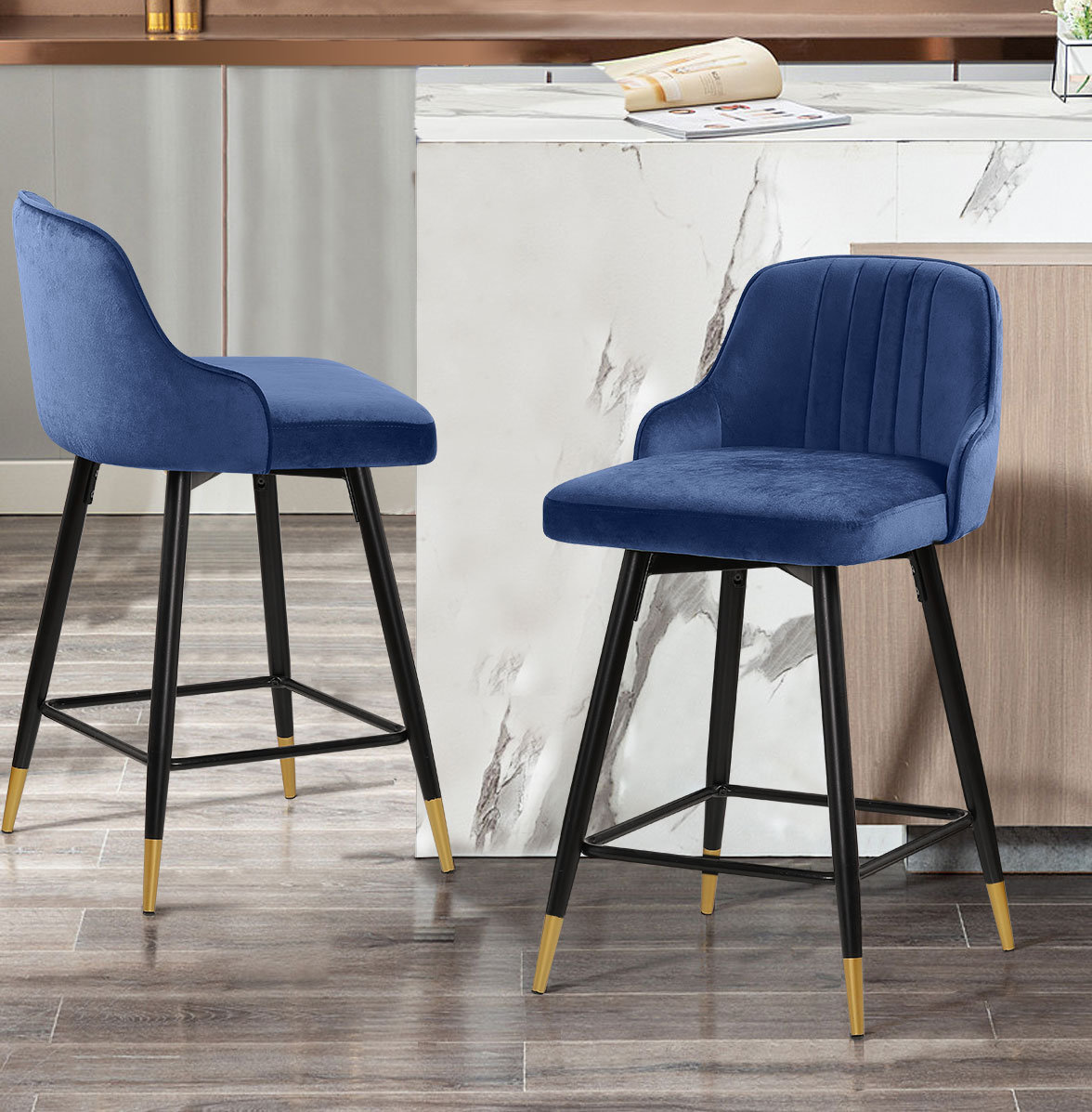 Everly Quinn Swivel Velvet Upholstered Counter & Bar Stool & Reviews ...