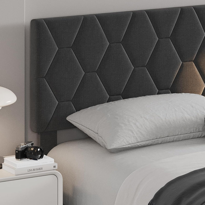 Full Bed Frame With Upholstered Headboard, Heavy-Duty Platform Bed Frame With Strong Wood Slats, Full, Pink