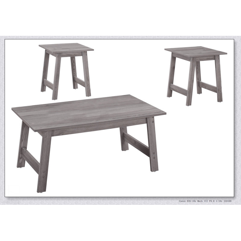 Ensemble de table basse, d'appoint et de table d'appoint 3 pièces pour salon moderne avec dessus spacieux et finition en bois gris