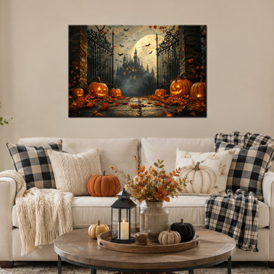 Art automnal d'automne d'Halloween, château de gothique, photos d'Halloween, art mural sur toile d'Halloween, galerie effrayante enveloppée pour le hall d'entrée du salon, 20 x 30 po