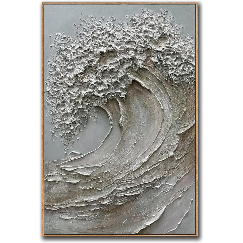 Art mural sur toile 3D texturé, 24 x 36 pouces, peinture à l'huile peinte à la main avec cadre en bois, décor océan abstrait moderne