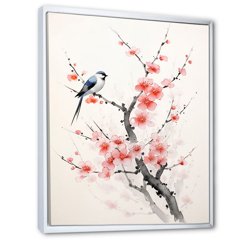 «Asian Art Sumi Bird Serenity IX», reproduction sur toile, H 20 po x l 12 po x P 1 po, Cadre flottant blanc