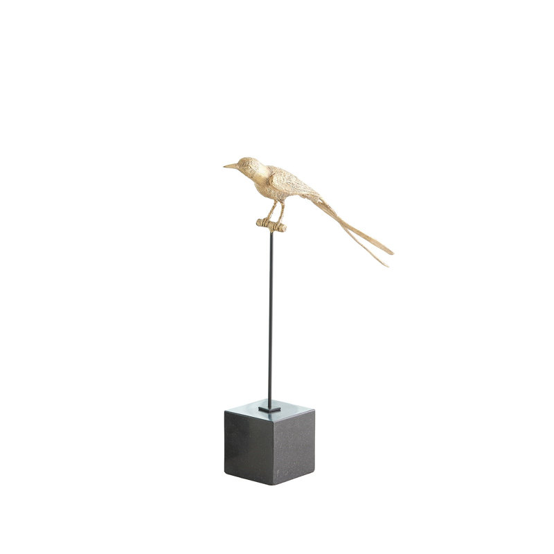 Perched Swallow-Brass-Sm, 17.5" H x 3.5" W x 13.75" D
