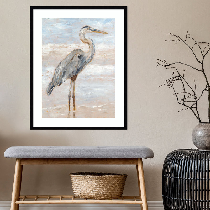 Beach Heron I - cadre photo unique, impression, Noir, H 33 po x l 26 po x P 1 po