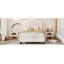 Lit moderne, lit tapissier en forme de fleur, tête de lit élégante avec bande lumineuse DEL, lit plateforme en tissu sherpa avec support à lattes en bois-114230822