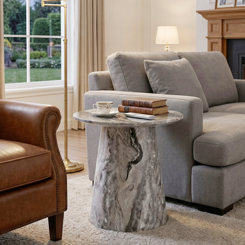 diamètre, hauteur, placage texturé gris, texture délicate, L 19,6 po x l 19,6 po x H 18,8 po, panneau de fibres à densité moyenne 1 pièce, gris, plateau en panneau de fibres à densité moyenne durable
