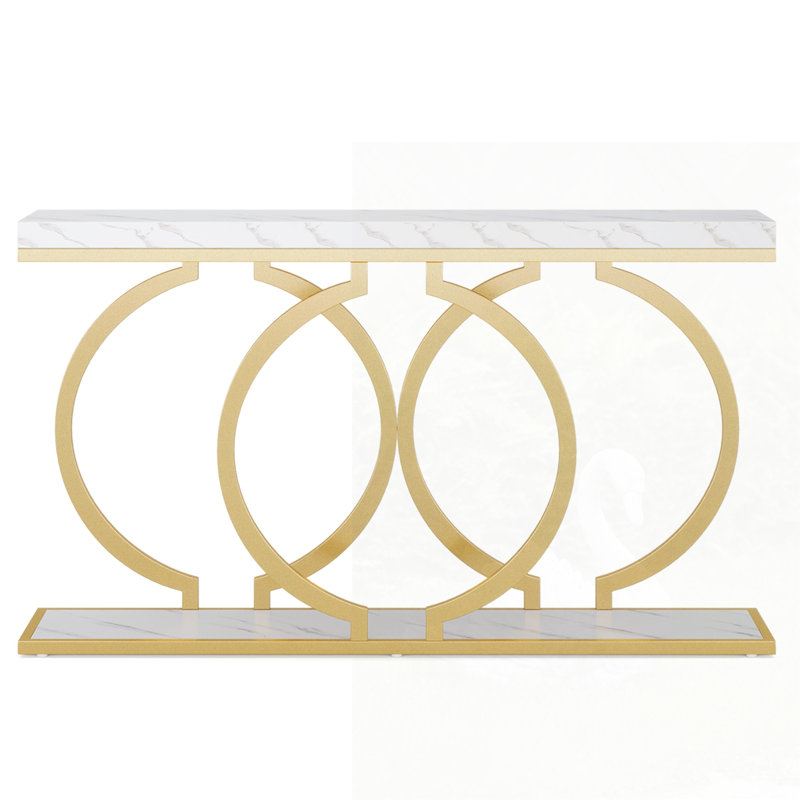 Farmhouse Console Table, White/Gold