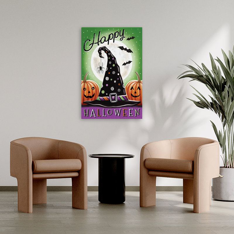 Magical Halloween Witch Hat I - art de citrouille d'Halloween contemporain, H 24 po x l 36 po