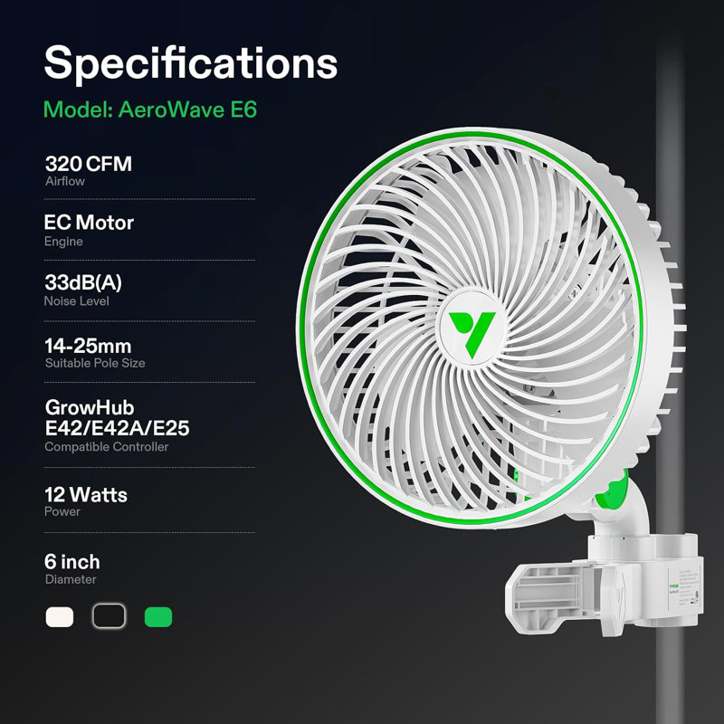 Ventilateur à pince oscillante 10 po VIVOSUN, Blanc / vert