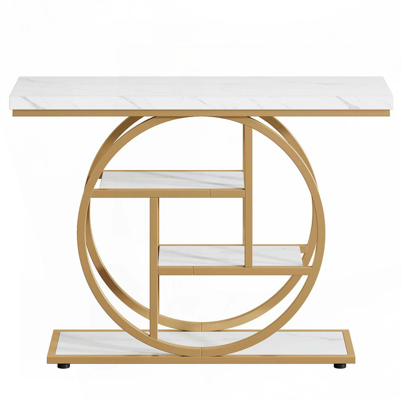 41.3" Industrial Console Table, 4-Tier Sofa Entryway Table with Circle Base