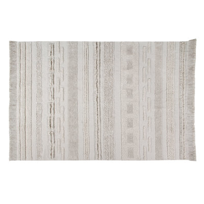 Cotton Striped Area Rug in Light Gray