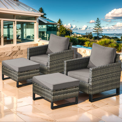 Nazime Outdoor Patio Chairs With Ottomans (Set Of 2)