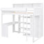 Lit mezzanine en bois avec plusieurs tablettes de rangement et garde-robe-812011150