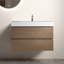 Meuble-lavabo mural noyer brun avec lavabo, grand meuble-lavabo flottant mural pour salle de bain moderne, lavabo une pièce sans drain et robinet, pré-assemblé-130544400-130544398