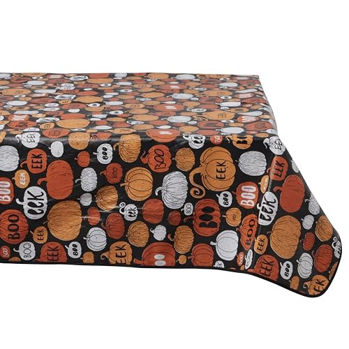 PVC Tablecloth Set of 2 - Spooky Night Delight & Pumpkin Party Table Design, 70in Round, 52cm W x 228cm L