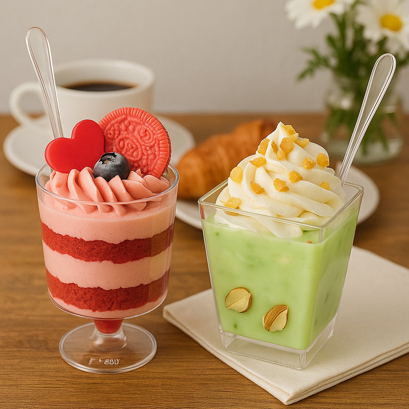 5 OZ Mini Plastic Disposable Dessert Cups/Bowls Set With Spoons, Set of 300