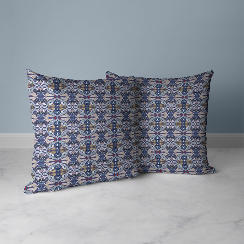 Coussin décoratif floral intérieur / extérieur Floral Elegance, H 16 po x l 16 po, Bleu / blanc / amande