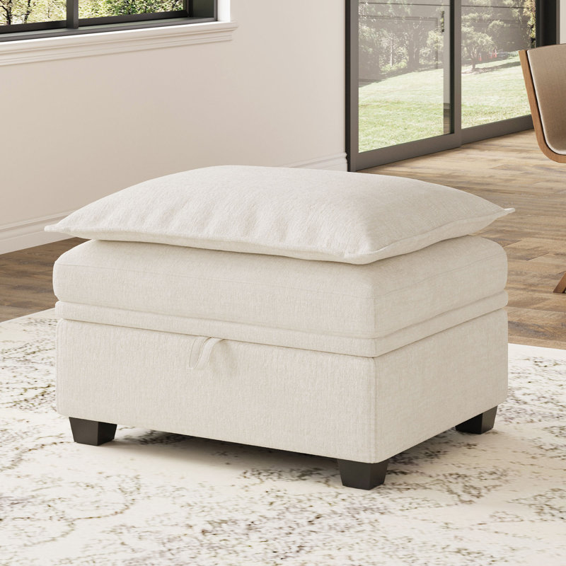 Luna Chenille Storage Ottoman, Beige