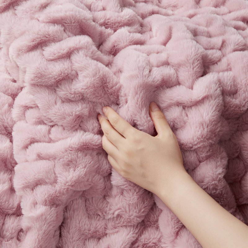 1 PC 50X60" Ruched Fur Throw Pink, Pink