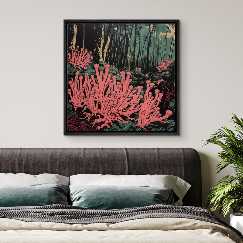 Impression sur toile de décorations murales pour chambre à coucher encadrée rose, vert et vert Moody, H 16 po x l 16 po