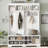 Modern Hallway Hall Tree with Metal Hooks and Storage Space, Multi-Functional Entryway Coat Rack with Shoe Cubbies, White-1095024340