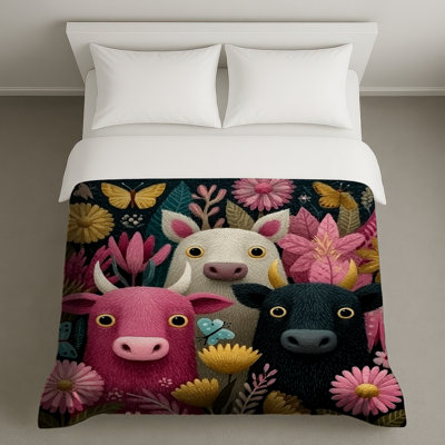 Housses de couette fantaisistes vaches et fleurs
