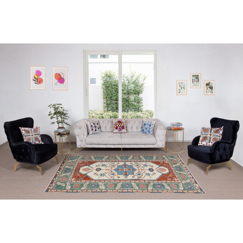 Tapis à motif géométrique, tapis turc authentique fabriqué à la main, 100% laine
