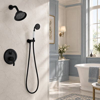 Vintage Shower System Round Rain Shower Head with Handheld Shower Classic Curved Shower Arm