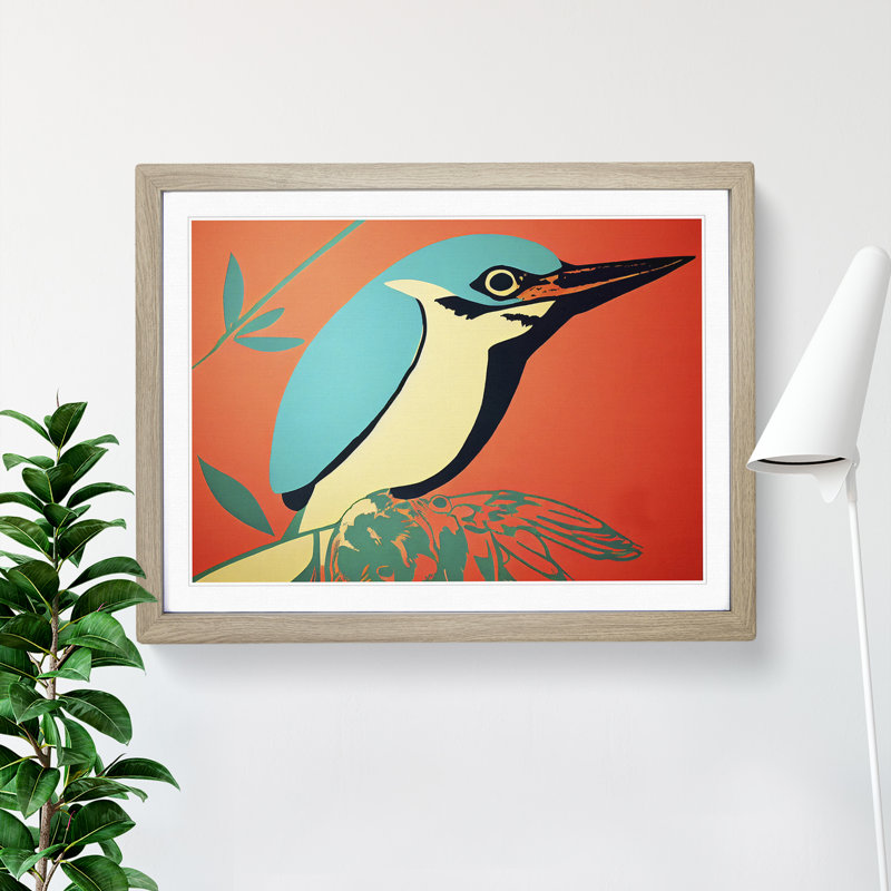Spectacular Kingfisher Bird Abstract - Framed Print, 46cm H x 64cm W x 2cm D, Oak