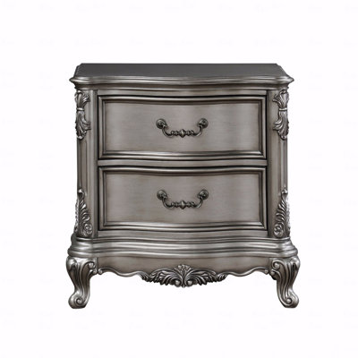 Traditional Vintage Bedroom 1Pc Nightstand With 2-Drawers Antique Platinum Finish Wooden Furniture Classic Design