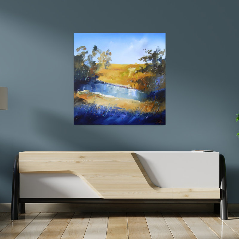 Winter Dam, art contemporain abstrait, paysage, H 36 po x l 36 po
