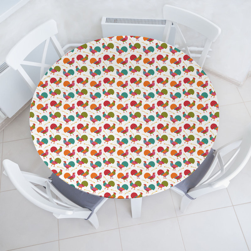 Bungalow Rose Rooster Fitted Round Tablecloth Multicolor 81272, 51.97" Round