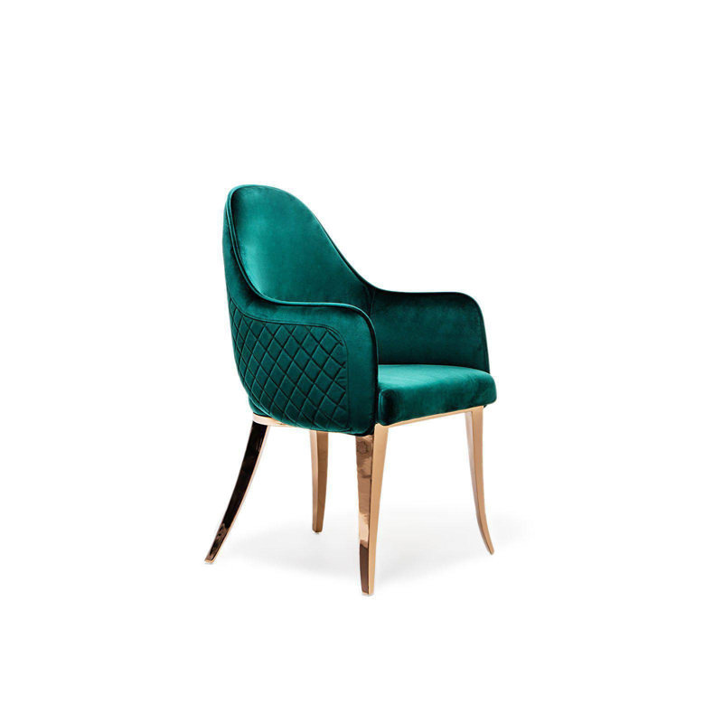 Chaise d'appoint en velours Merriott, Bleu sarcelle, Or