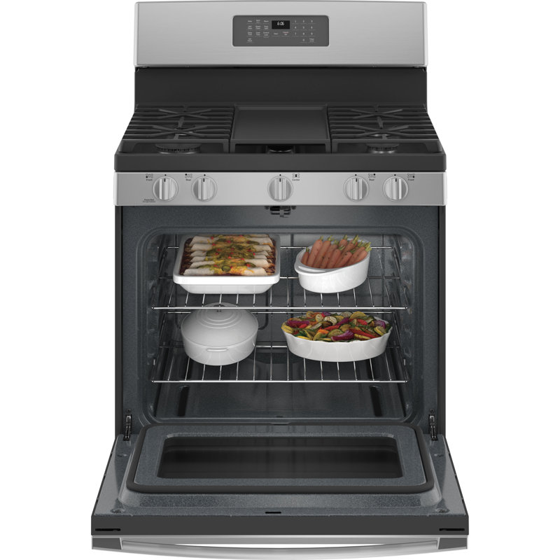 Cuisinière à gaz autoportante 30 po 5 pieds cubes avec plaque chauffante, Acier inoxydable
