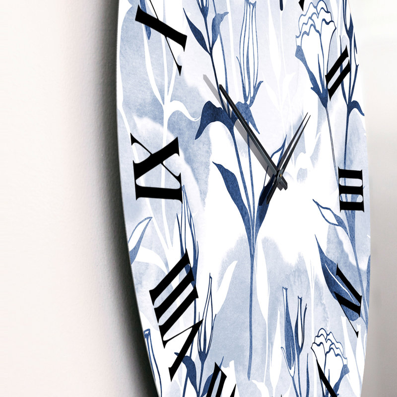Blue Eustomia Flowers on White - Patterned Wall Clock, Medium
