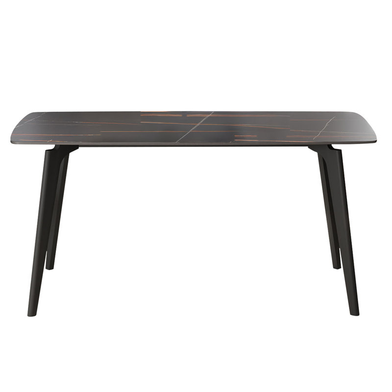 62.99" Modern Artificial Stone Black Curved Edge Black Metal Leg Dining Table-Can Accommodate 6 People(Dining Table Only)