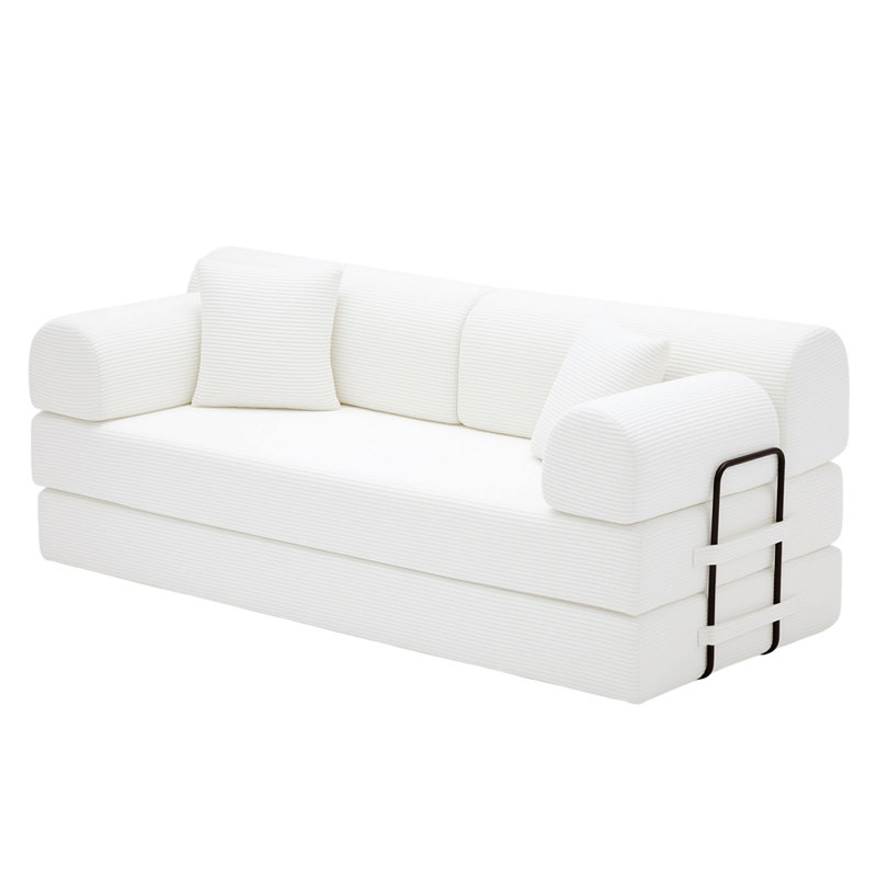 Canapé-lit convertible pour salon et chambre à coucher, Velours côtelé beige