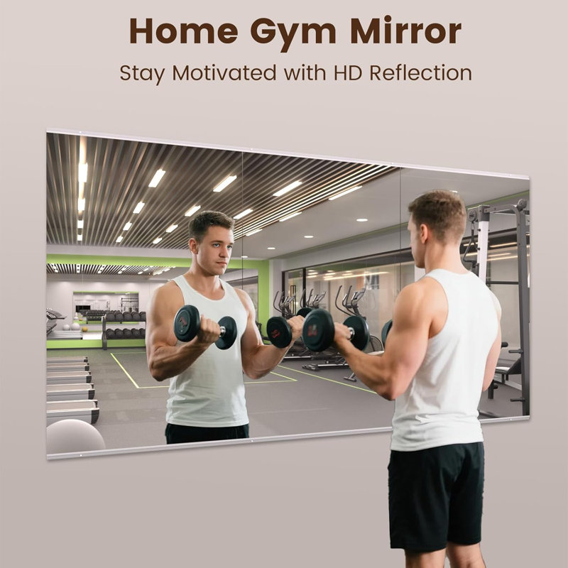 Full-Length Frameless Tempered Glass Yoga Mirrors with Mounting Kit for Home Gym, Yoga & Dance Studio, Set of 2/3, 48" x 30"