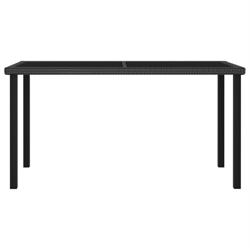 Rectangular Patio Dining Table Outdoor Coffee Table with Glass Top PE Rattan for Backyard Garden, Black