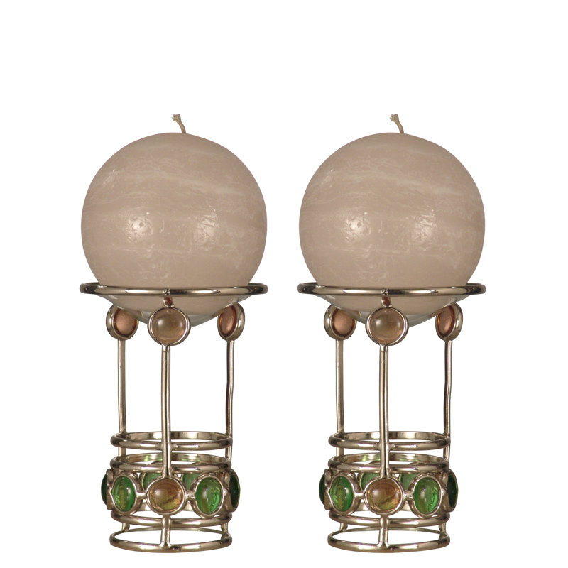 Diodorus 5.5'' H Glass Tabletop Votive Holder, Beige/Green