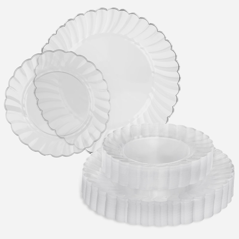 Elegant Clear Plastic Scalloped Edge Dinnerware Set, 50 Pieces